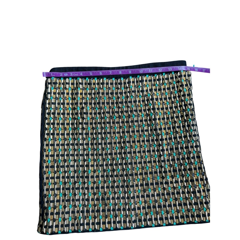 Proenza Schouler Gold Teal Metallic Leather Mesh Silk Lined Mini Skirt Size 6 - Picture 3 of 6